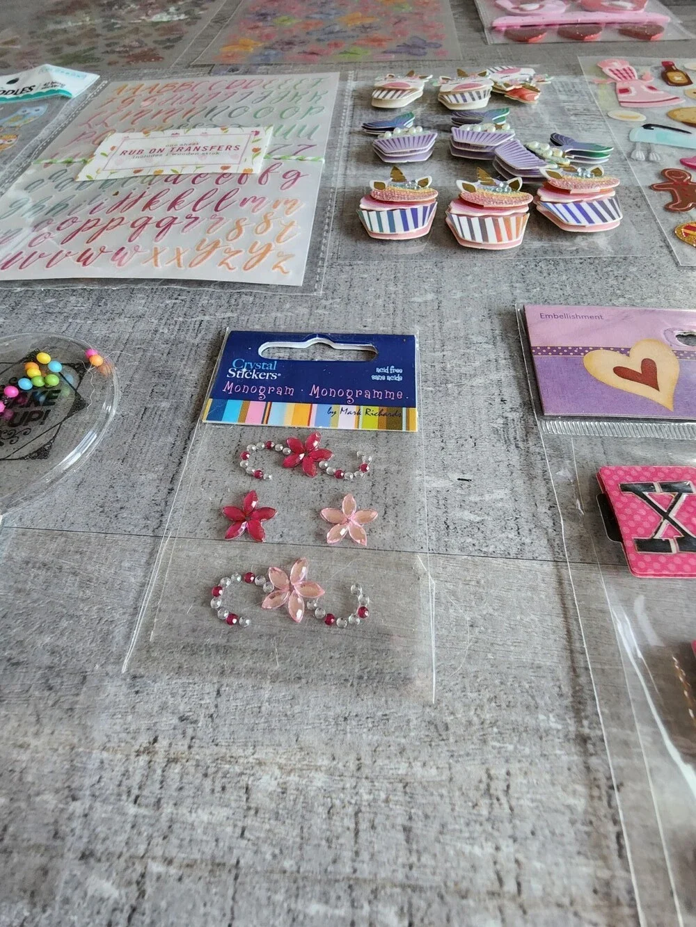 Scrapbook Stickers LOT - Girls Pink Kids Unicorn Owls Hearts Retired NEW #34